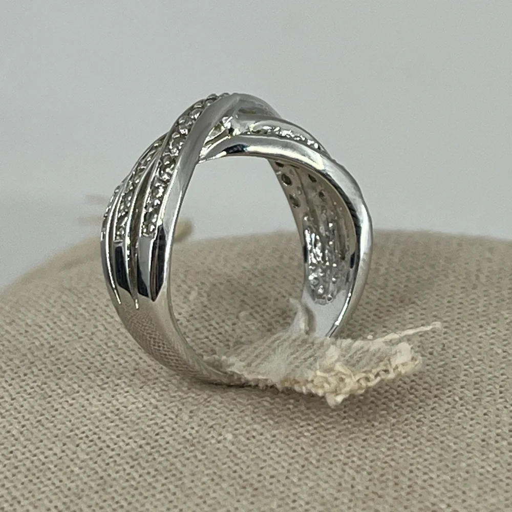 Vintage HAN 925 Sterling Silver Criss-Cross CZ Band Ring – Size 6.75 - Picture 10 of 17